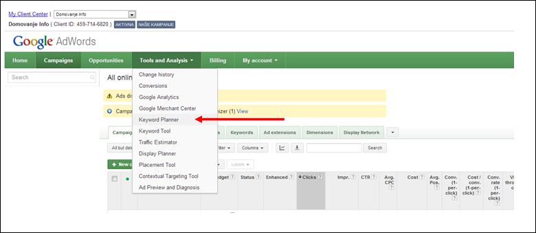 Keywords planner